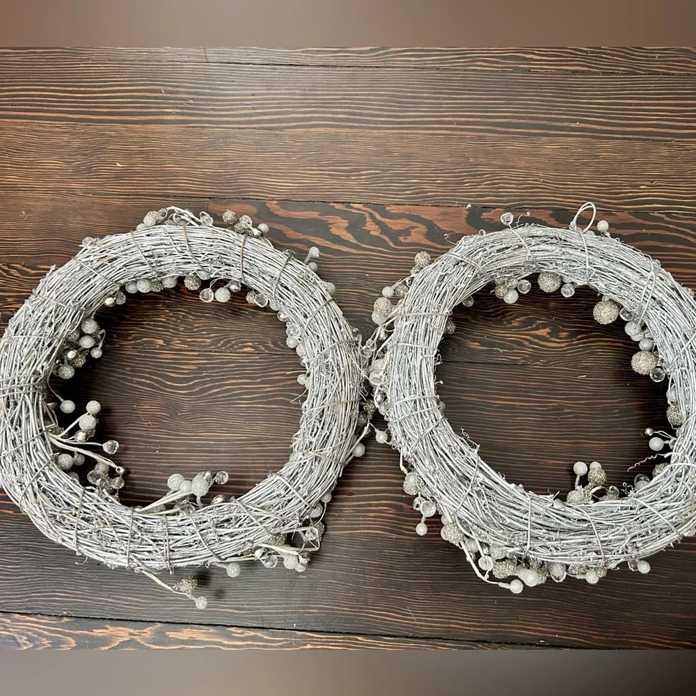 set of two silver winter wreaths